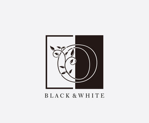 Vintage O Letter Leaves Logo. Black and White O With Classy Leaves Shape Logo Design