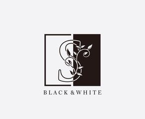 Vintage S Letter Leaves Logo. Black and White S With Classy Leaves Shape Logo Design