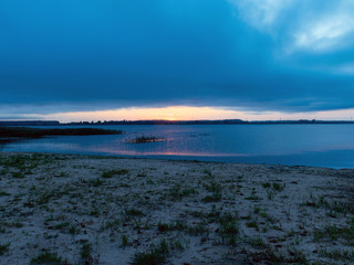 evening light on the lake, twilight hour