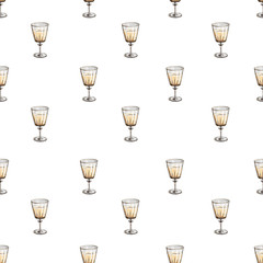 Vector food illustration in pastel colors. Colorful hand drawn seamless pattern with popular drinks isolated on white. Positive sweet fashion fabric print with desserts. Polka dot endless texture.