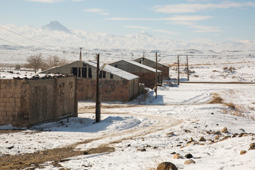  beautiful winter landscape of a village in Armenia