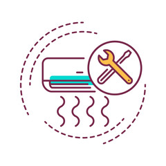 Air conditioner installation color line icon. Mounting and setting the air conditioner. Handyman services. Pictogram for web page, mobile app, promo. UI UX GUI design element. Editable stroke.