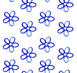 Fototapeta na wymiar Blue flowers, wallpaper, watercolor (2)