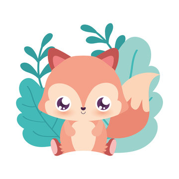 Cute squirrel cartoon with leaves vector design