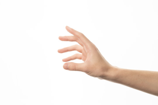 Human hand in picking gesture isolate on white background