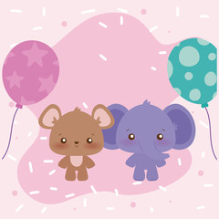 bear and elephant cartoon of happy birthday concept vector design
