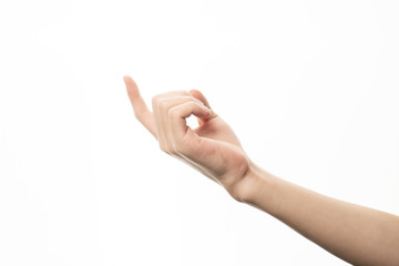 Human hand in seduce gesture isolate on white background