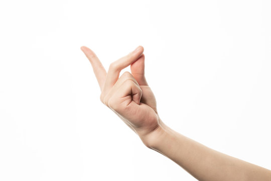 Human hand in snapping finger gesture isolate on white background