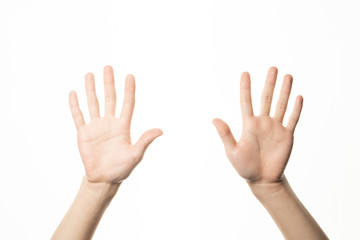 two human hand opening gesture