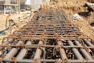 Wire truss scheme for making beam structures. Construction rebar steel work reinforcement in concrete structure of building, reinforcing steel for construction foundations.