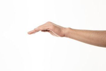 Human hand holding something gesture isolate on white background
