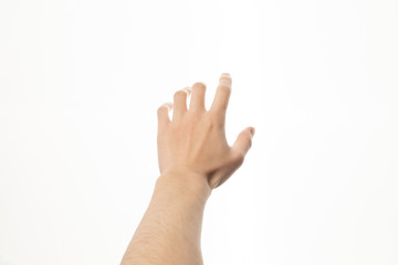Human hand in picking gesture isolate on white background