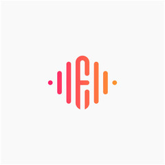 letter F with Pulse music player element. led lighting concept. technology and digital. minimalist sound music equalizer, Bass, DJ icon, nightclub, disco. logotype Unique and simple element - vector