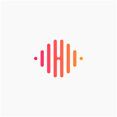 letter H with Pulse music player element. led lighting concept. technology and digital. minimalist sound music equalizer, Bass, DJ icon, nightclub, disco. logotype Unique and simple element - vector