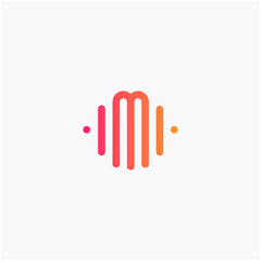 letter M with Pulse music player element. led lighting concept. technology and digital. minimalist sound music equalizer, Bass, DJ icon, nightclub, disco. logotype Unique and simple element - vector