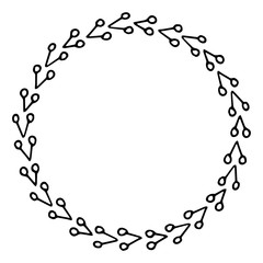 black and white vector frame in rustic style. wreath of branches
