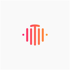 letter T with Pulse music player element. led lighting concept. technology and digital. minimalist sound music equalizer, Bass, DJ icon, nightclub, disco. logotype Unique and simple element - vector