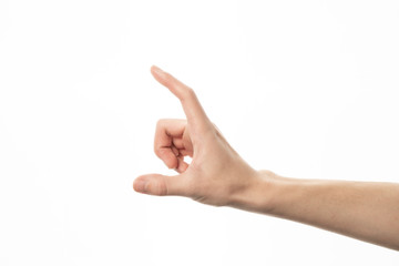 Human hand in measure gesture isolate on white background