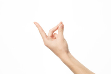 Human hand in snapping finger gesture isolate on white background