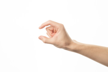 Human hand in measure gesture isolate on white background