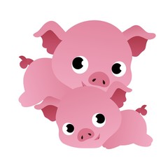 Obraz na płótnie Canvas Illustration of 2 Pig Cartoon, Cute Funny Character with, Flat Design