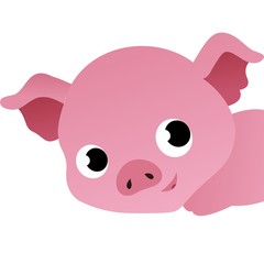 Illustration of Pig Cartoon, Cute Funny Character with, Flat Design