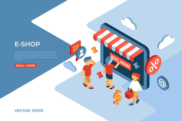 Eshop store isometric icons digital vector