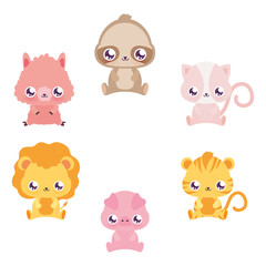 Fototapeta premium Cute kawaii animals cartoons vector design