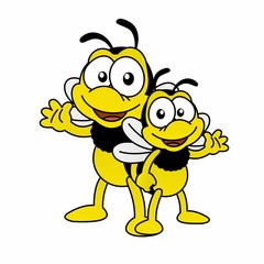Illustration of Bee Says Hi with Smile, Cute Funny Character with, Flat Design
