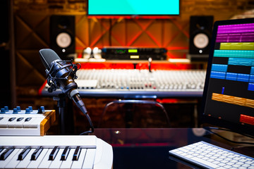 professional recording equipment in home recording studio