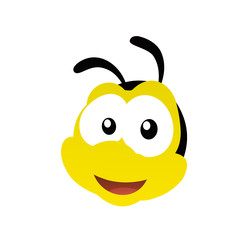 Illustration of Head Bee with Smile, Cute Funny Character with, Flat Design