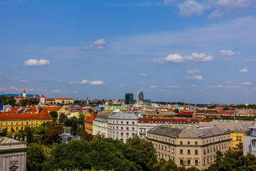 Fototapeta na wymiar Zagreb, Croatia / 30th August 2018: Aerial wiev of Zagreb cathedral and downtown