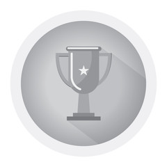 Trophy cup flat icon design with handles and blank nameplate. Black and white icon