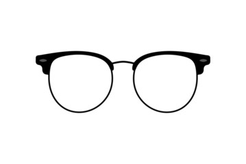 Black silhouettes of different eyeglasses. Glasses isolated. Sunglasses, glasses, isolated on white background. Silhouettes. Eyeglass frame. Vector illustration.
