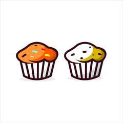 fun cartoon modern muffin cake vector. bakery clipart or sticker design inspiration