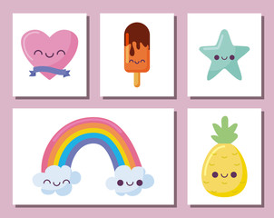 Kawaii icon set cartoons vector design
