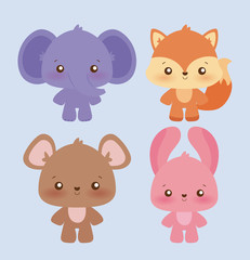 Cute bear elephant fox and rabbit cartoon vector design