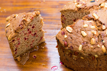 selective focus of slice pieces of delicious homemade cake.
