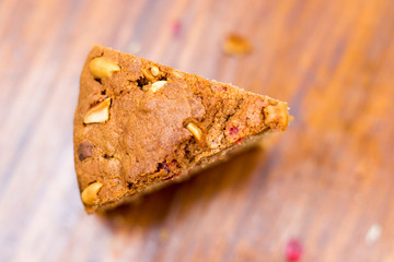 selective focus of slice pieces of delicious homemade cake.
