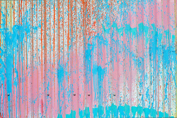 Painted profiled sheet coating with multicolored splashes as background or texture