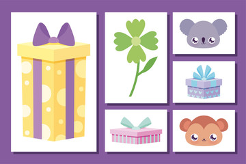 gift and icon set of happy birthday concept vector design