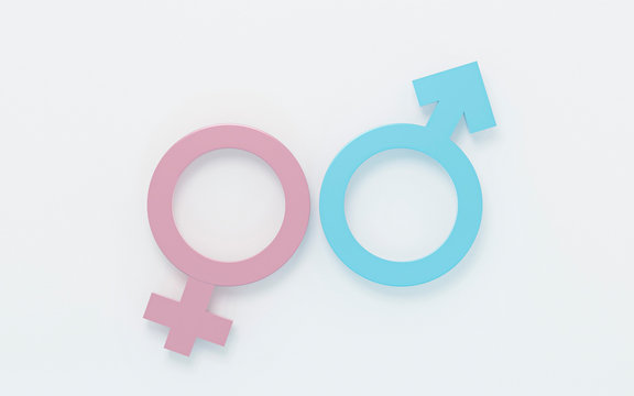 Gender symbols. Abstract Male and Female 3d sign icon, Man and Woman blue & pink pastel icon on white background for graphic and web design & minimal love idea or creative concept. 3d illustration