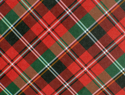 Red and green plaid background with black, white and yellow