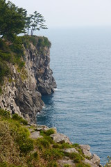 Fototapeta premium cliffs formation near Jeju-do Oedolgae Rock in Jeju Island, South Korea, Asia, upright format