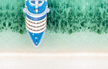 Aerial top view of beautiful white cruise ship  luxury cruise at the sea beach concept tourism...