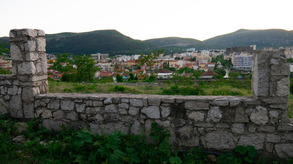 Fototapeta na wymiar The view on the city of Mostar at dusk, Bosnia and Herzegovina.