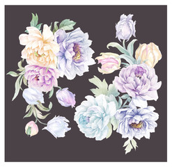 Beautiful flowers and leaves painted