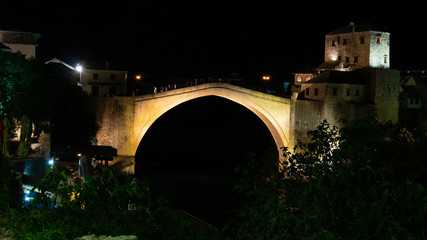 The Old bridge in Mostar at night - Bosnia and Herzegovina.