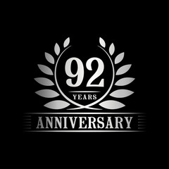 Fototapeta premium 92 years logo design template. Anniversary vector and illustration template.