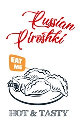Traditional Russian pie with filling. Vector illustration poster food, © SamsonFM